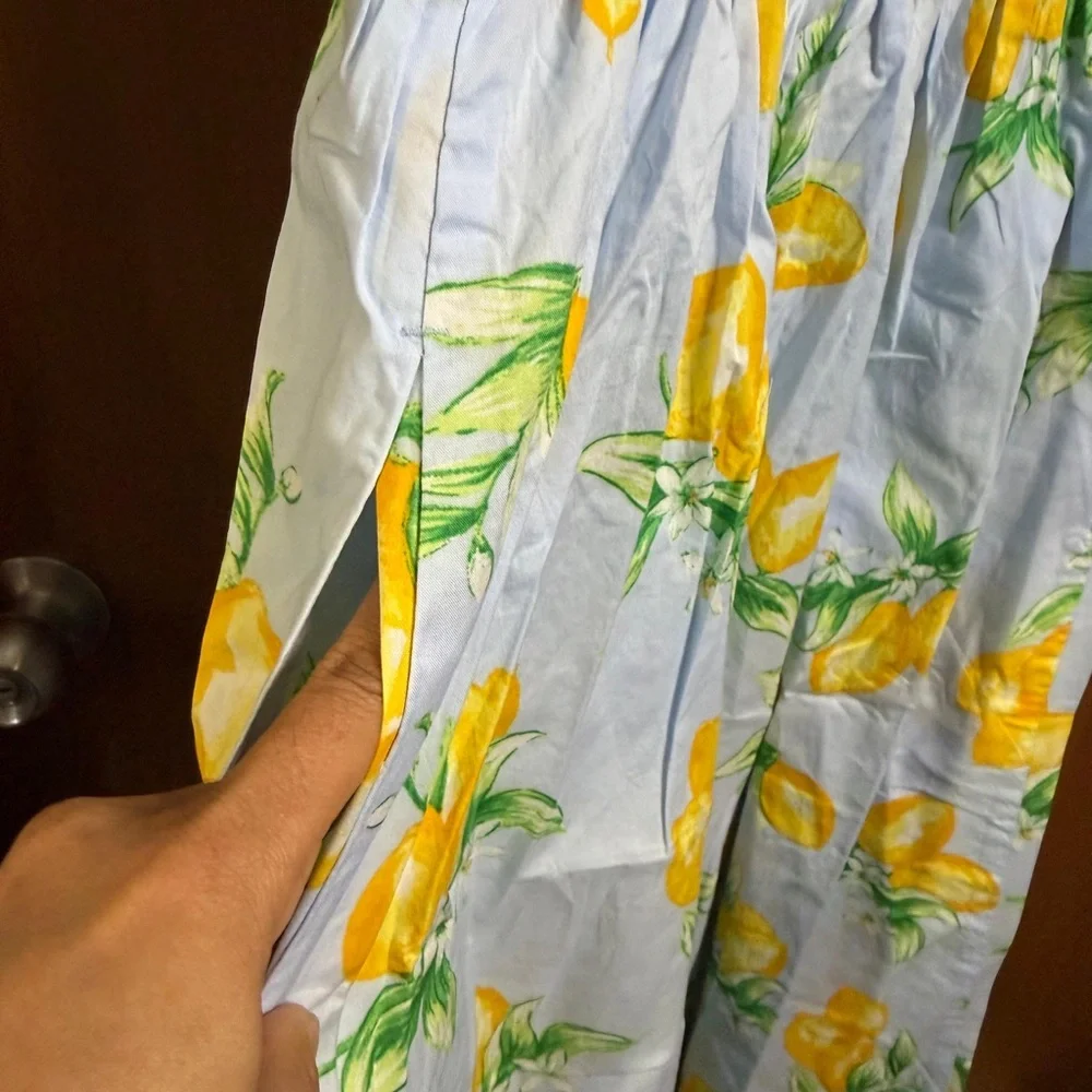 NWT- Gap Beachy Tropical Summer Lemons Novelty Prin Scoopneck Midi Dress Sz: M